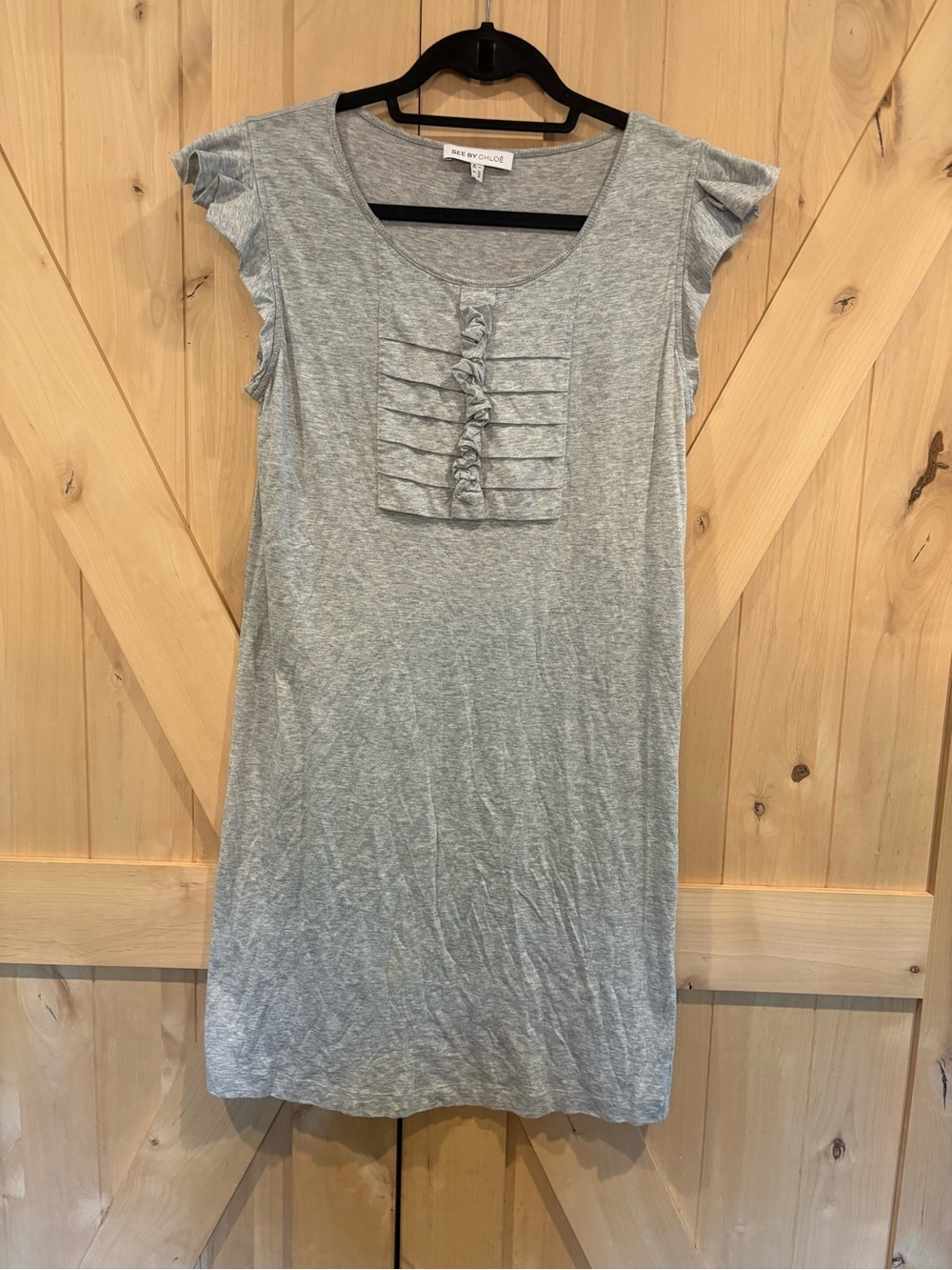 See by Chloé Light Gray Ruffled Front Tee Dress
